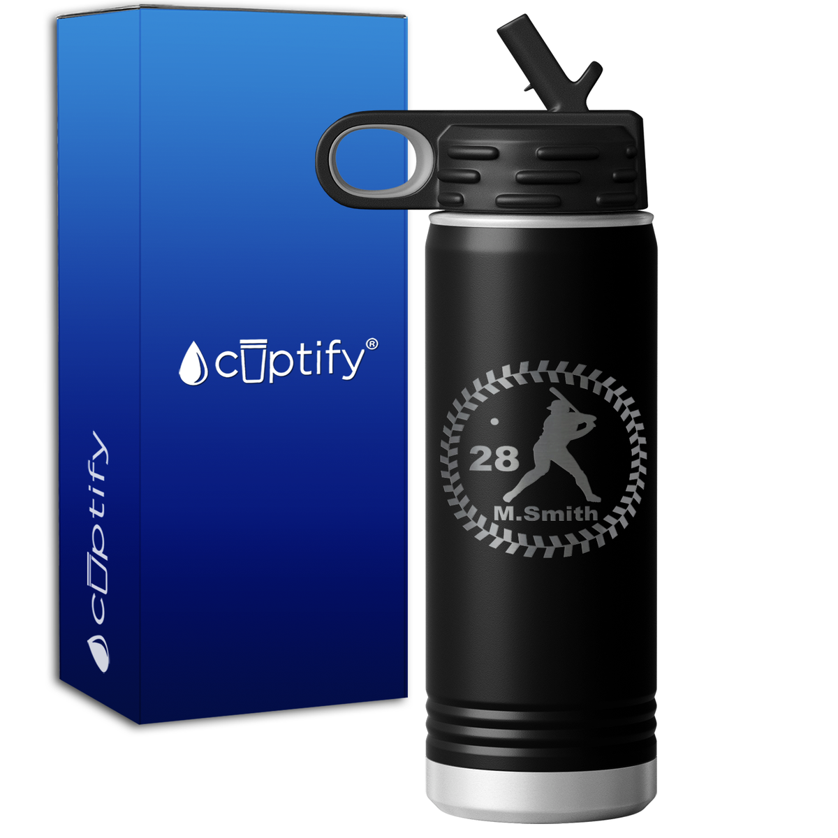 Baseball Player Personalized Name and Number 20oz Sport Water Bottle