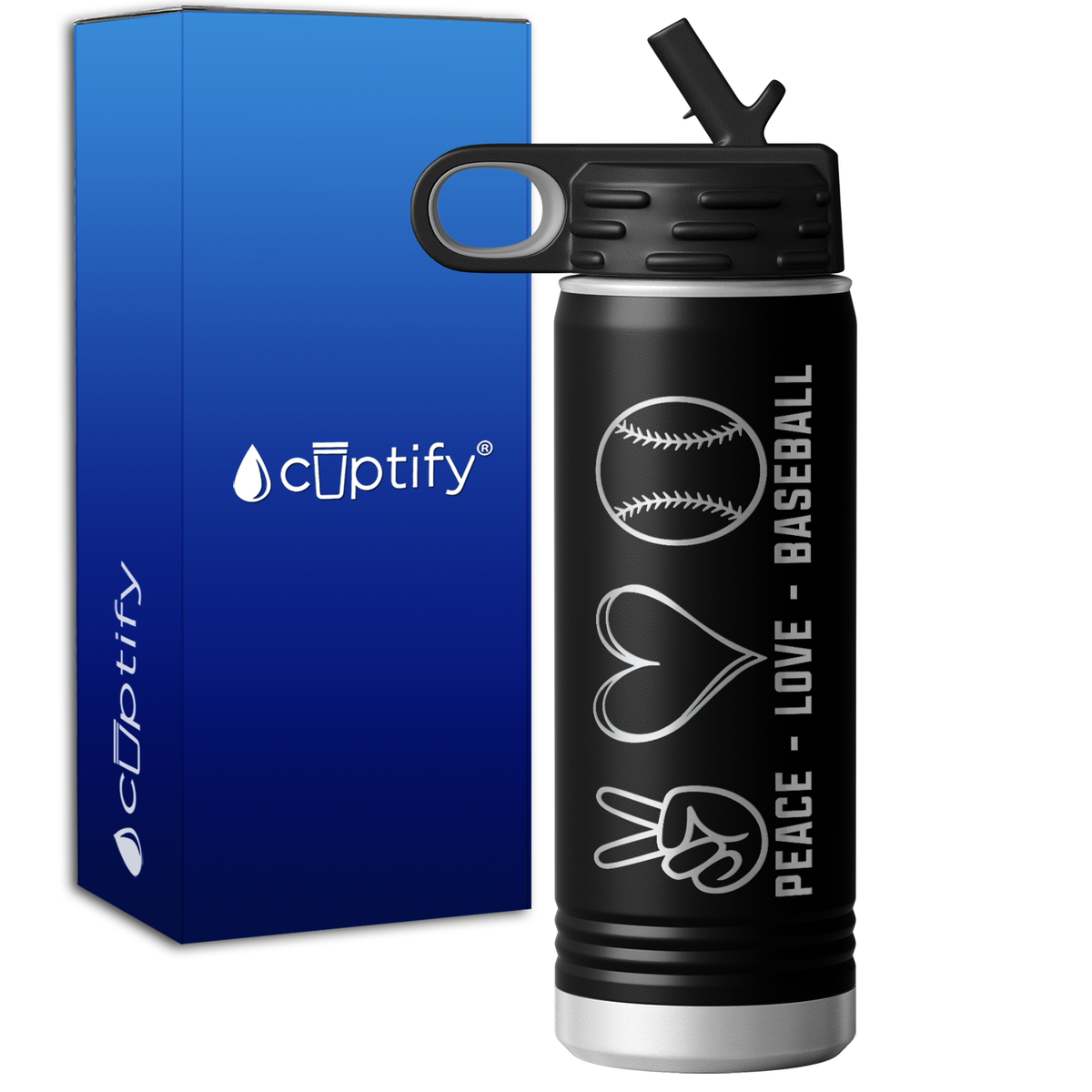 Peace Love Baseball 20oz Sport Water Bottle
