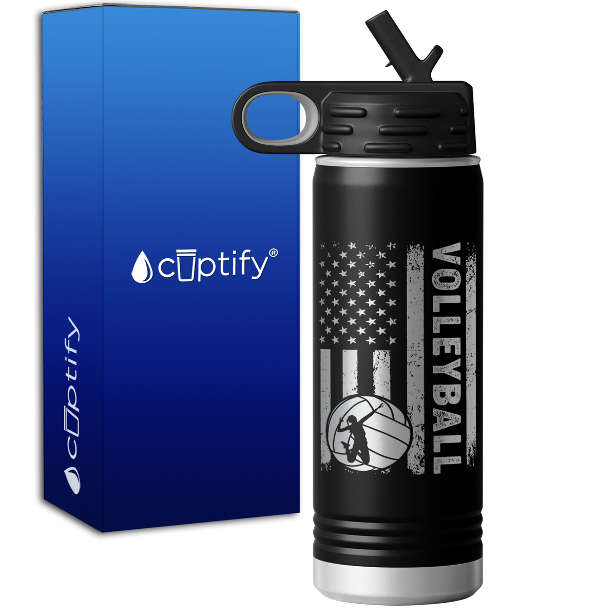 Volleyball American Flag 20oz Sport Water Bottle