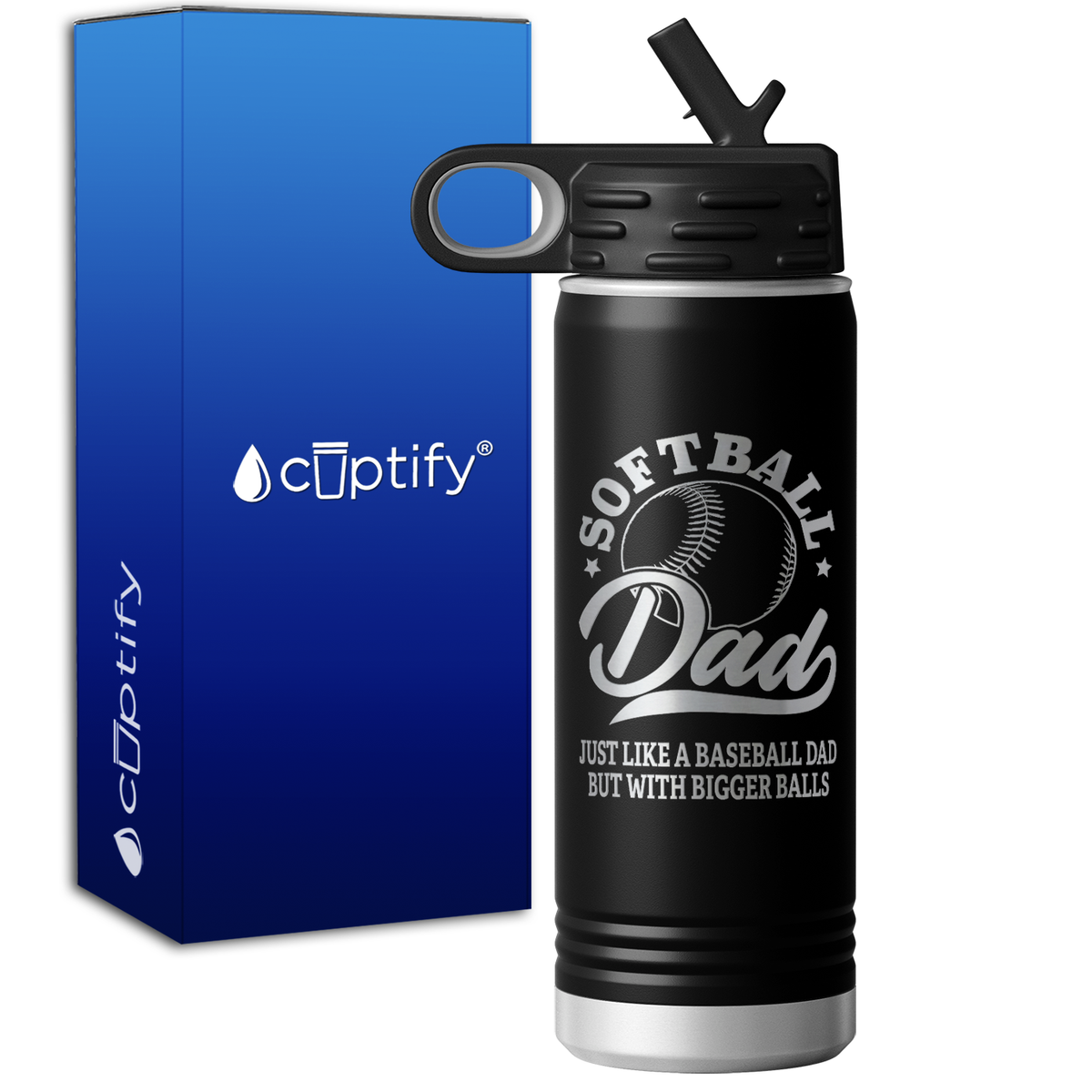 Softball Dad Just Like a Baseball Dad but with Bigger Balls 20oz Sport Water Bottle