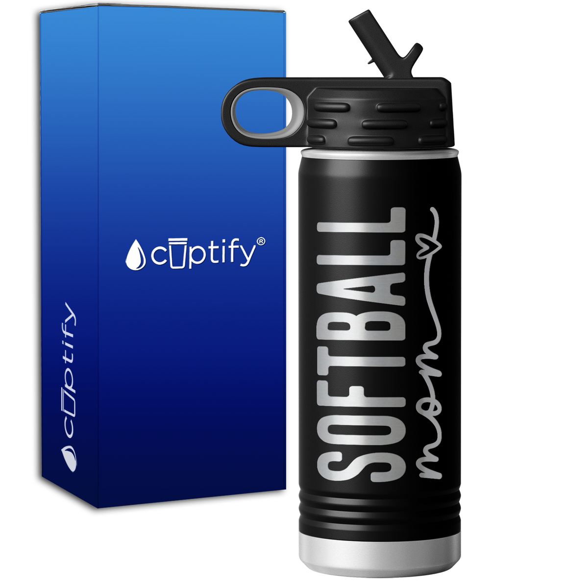 Softball Mom Heart 20oz Sport Water Bottle