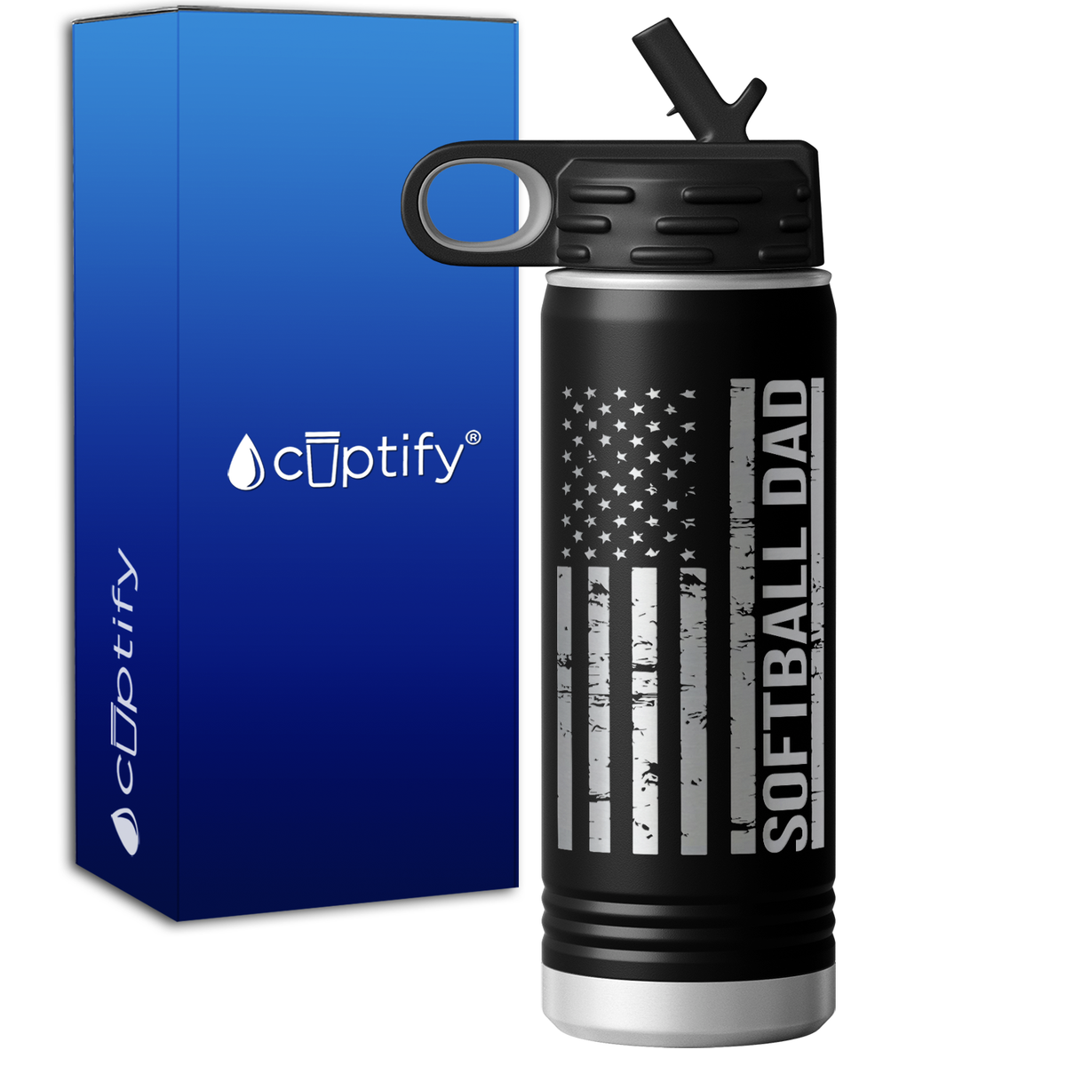 Softball Dad Distressed Flag 20oz Sport Water Bottle