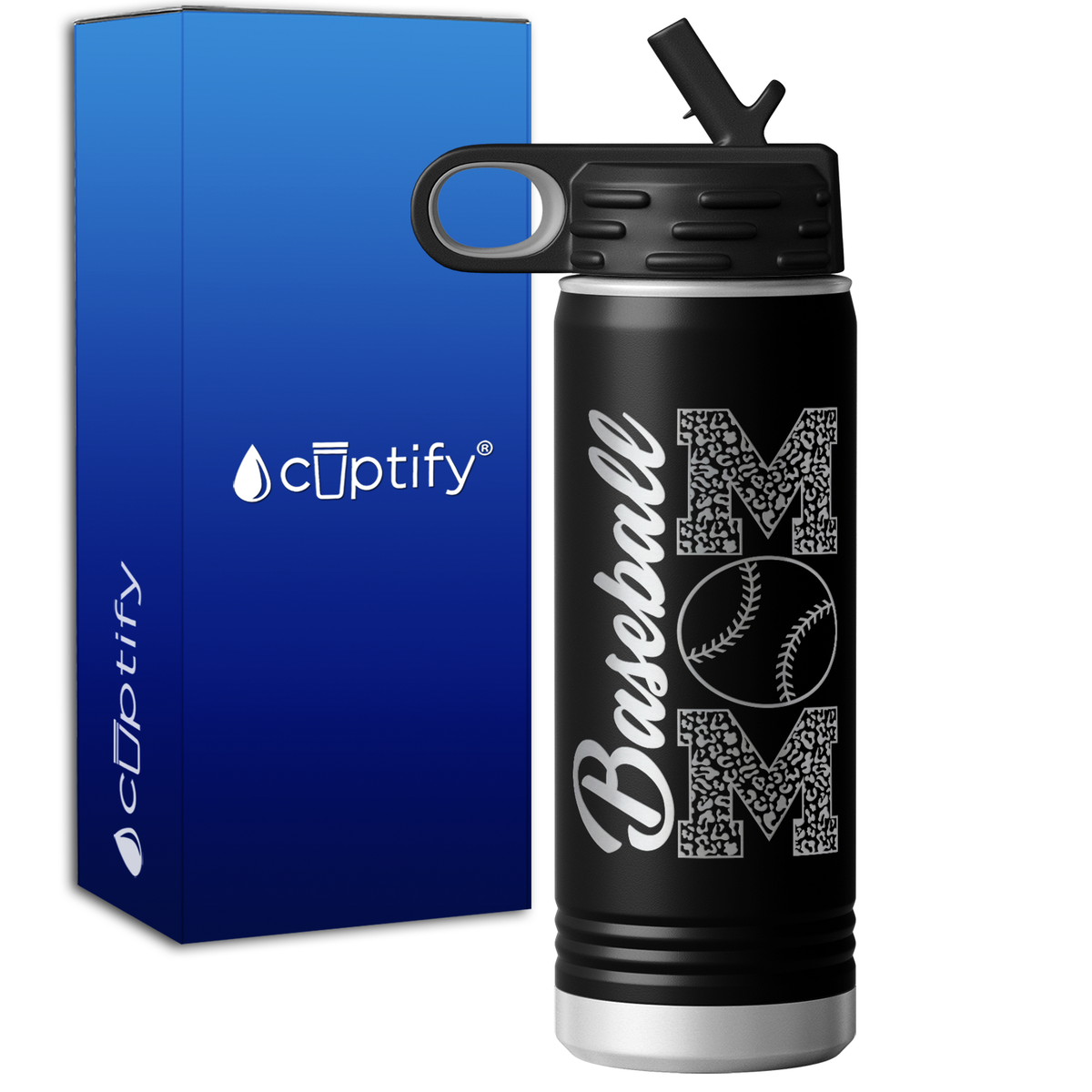 Baseball Mom Leopard Print 20oz Sport Water Bottle