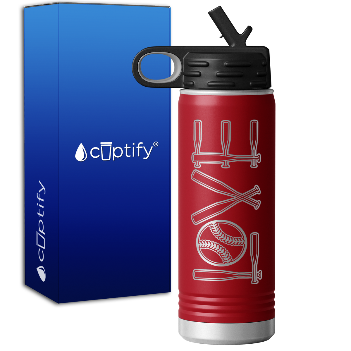 Softball Love Ball and Bats 20oz Sport Water Bottle