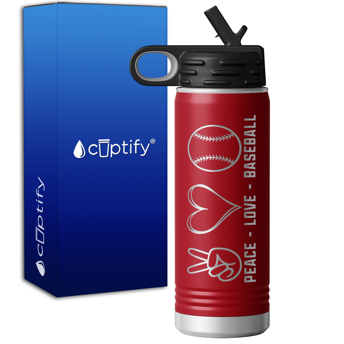 Peace Love Baseball 20oz Sport Water Bottle