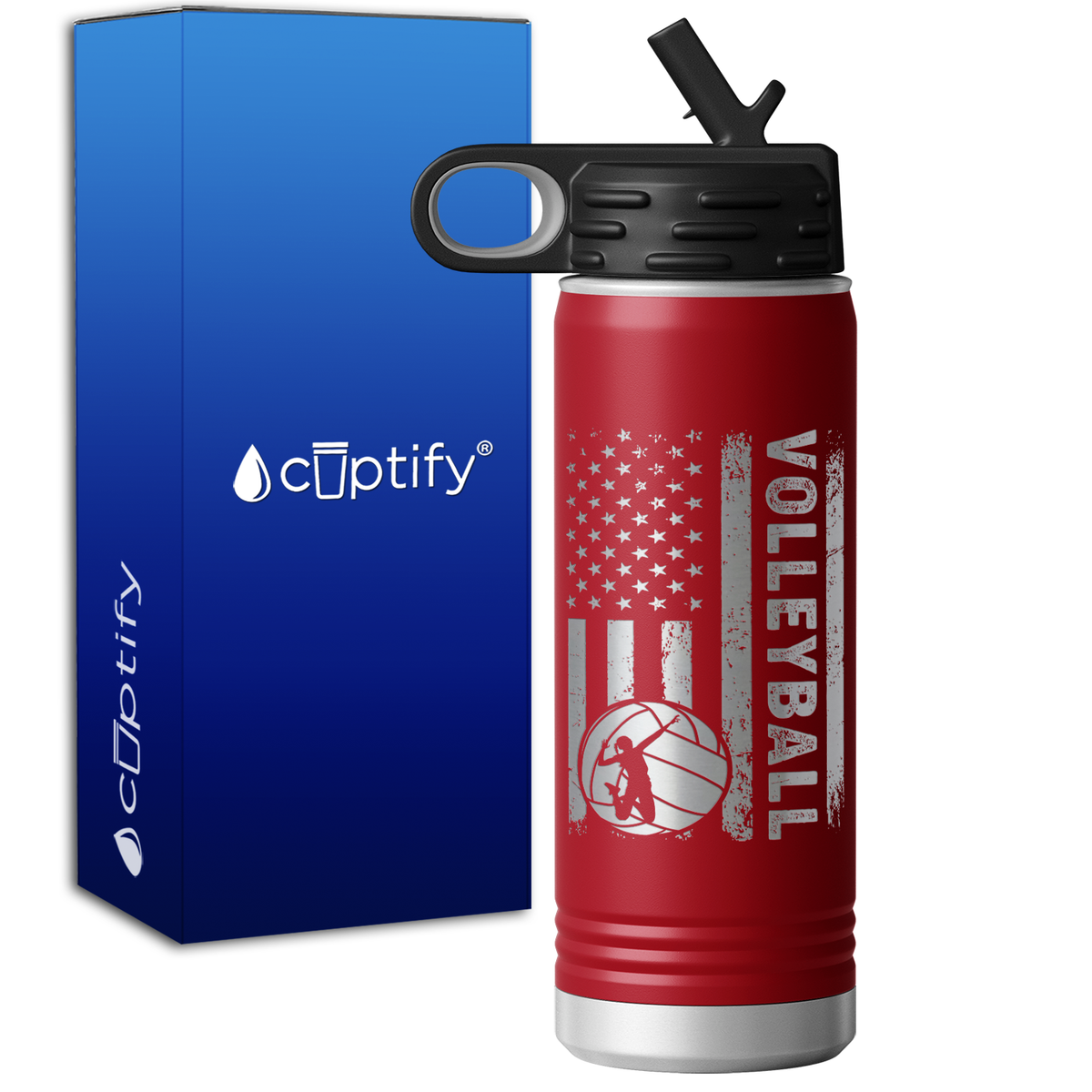 Volleyball American Flag 20oz Sport Water Bottle