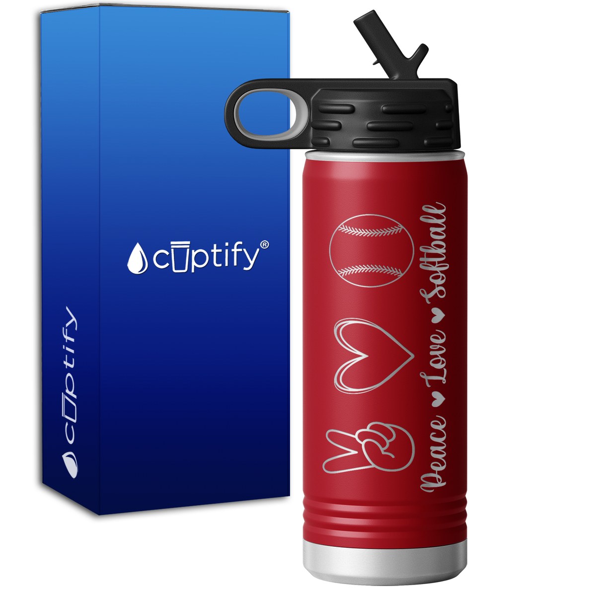 Peace Love Softball 20oz Sport Water Bottle
