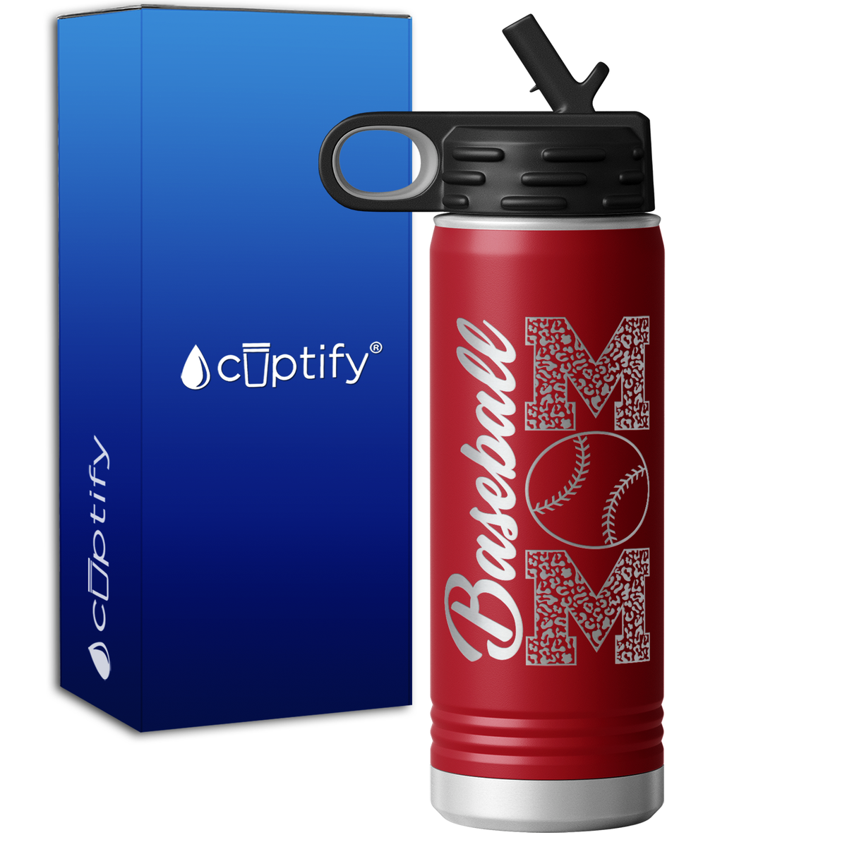 Baseball Mom Leopard Print 20oz Sport Water Bottle