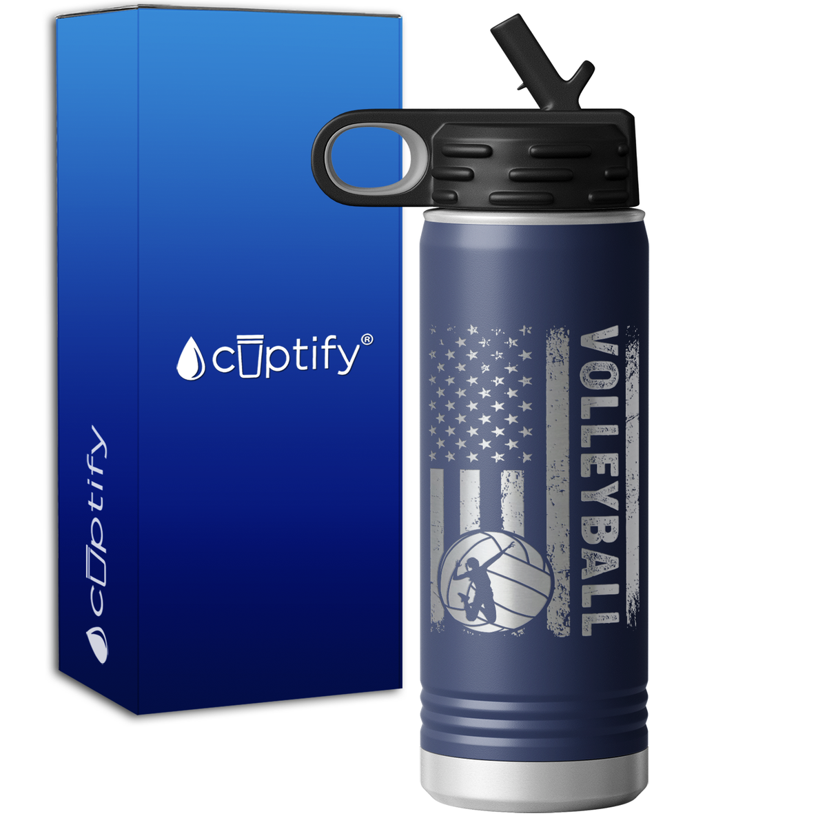 Volleyball American Flag 20oz Sport Water Bottle