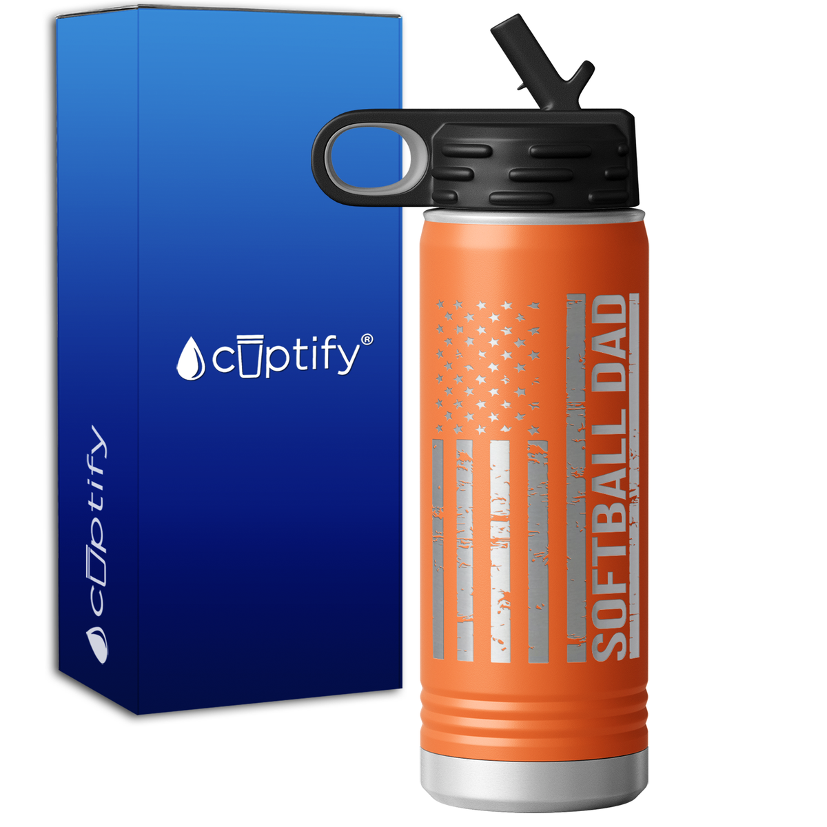 Softball Dad Distressed Flag 20oz Sport Water Bottle