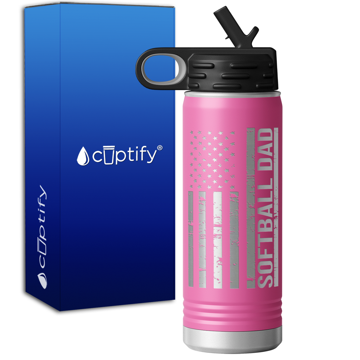 Softball Dad Distressed Flag 20oz Sport Water Bottle