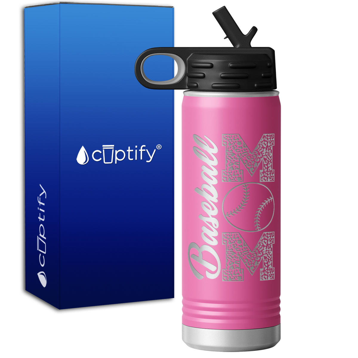 Baseball Mom Leopard Print 20oz Sport Water Bottle