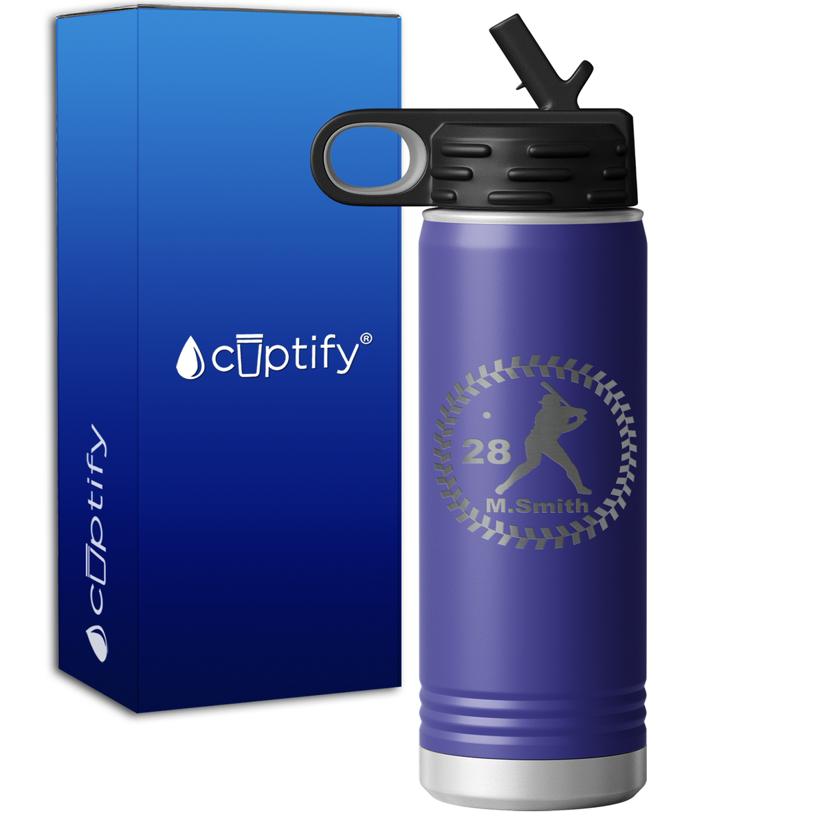 Baseball Player Personalized Name and Number 20oz Sport Water Bottle