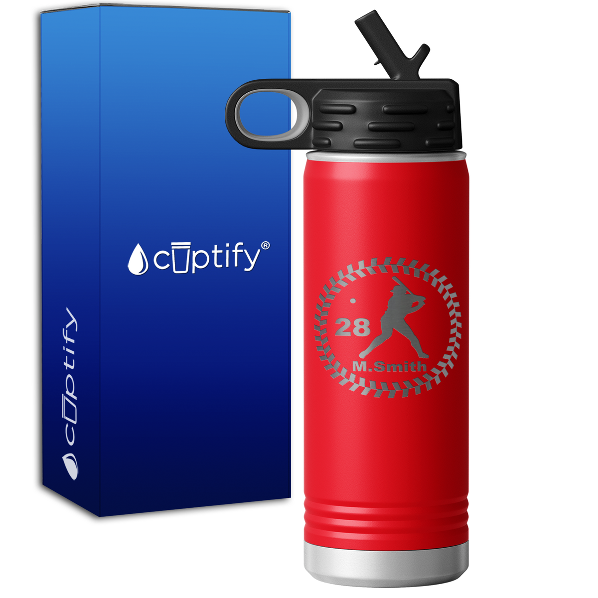 Baseball Player Personalized Name and Number 20oz Sport Water Bottle