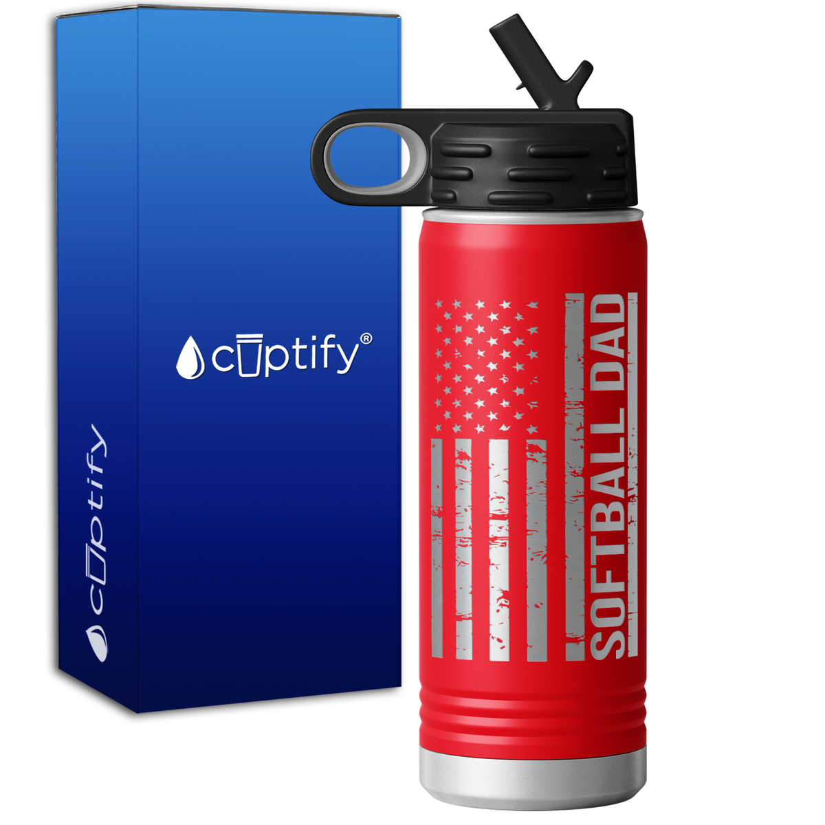 Softball Dad Distressed Flag 20oz Sport Water Bottle