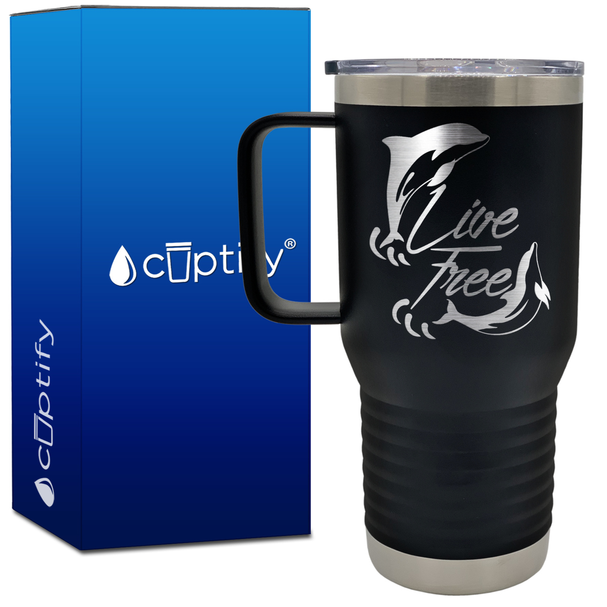 Dolphins Live Free 20oz Beach Life Travel Mug