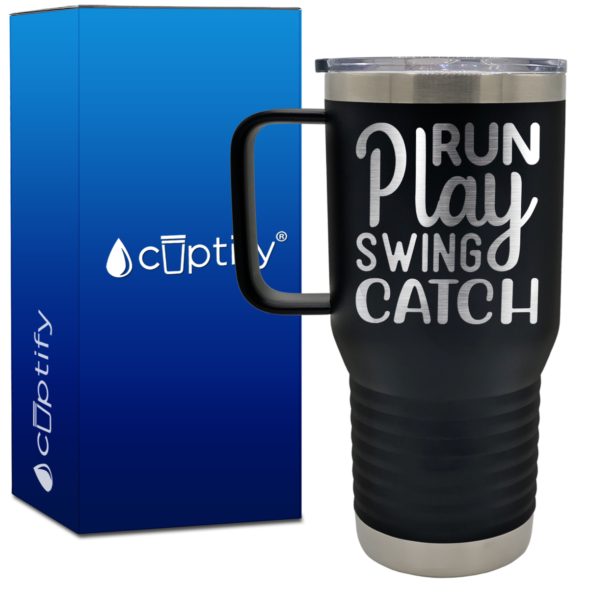Run Play Swing Catch 20oz Softball Travel Mug