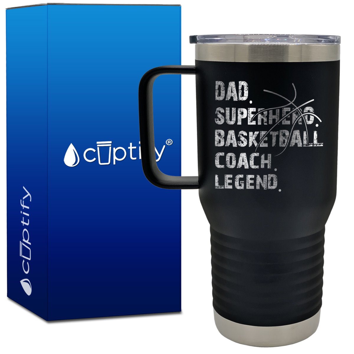 Dad. Superhero. Basketball Coach. Legend. 20oz Basketball Travel Mug