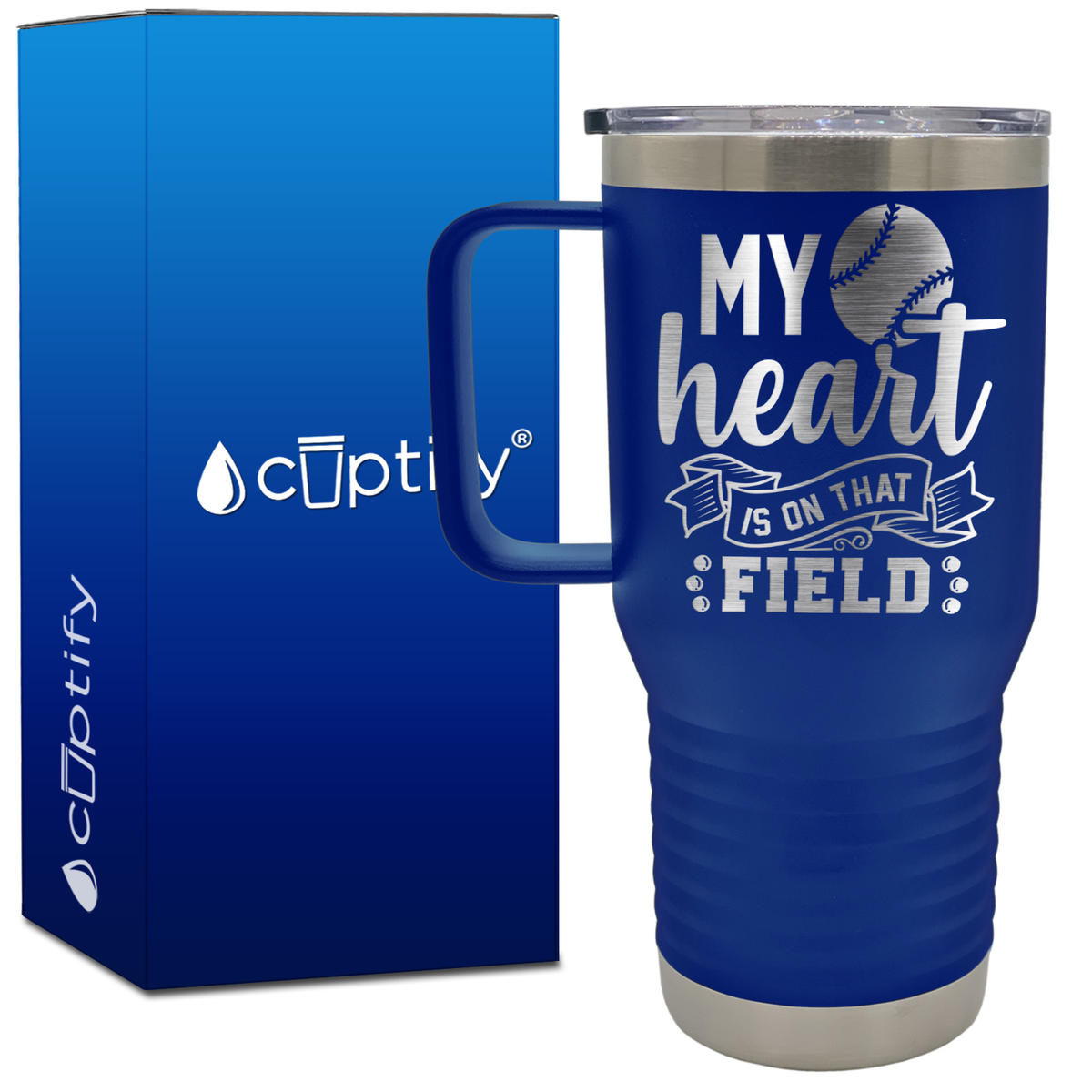 My Heart is on That Field Baseball 20oz Baseball Travel Mug