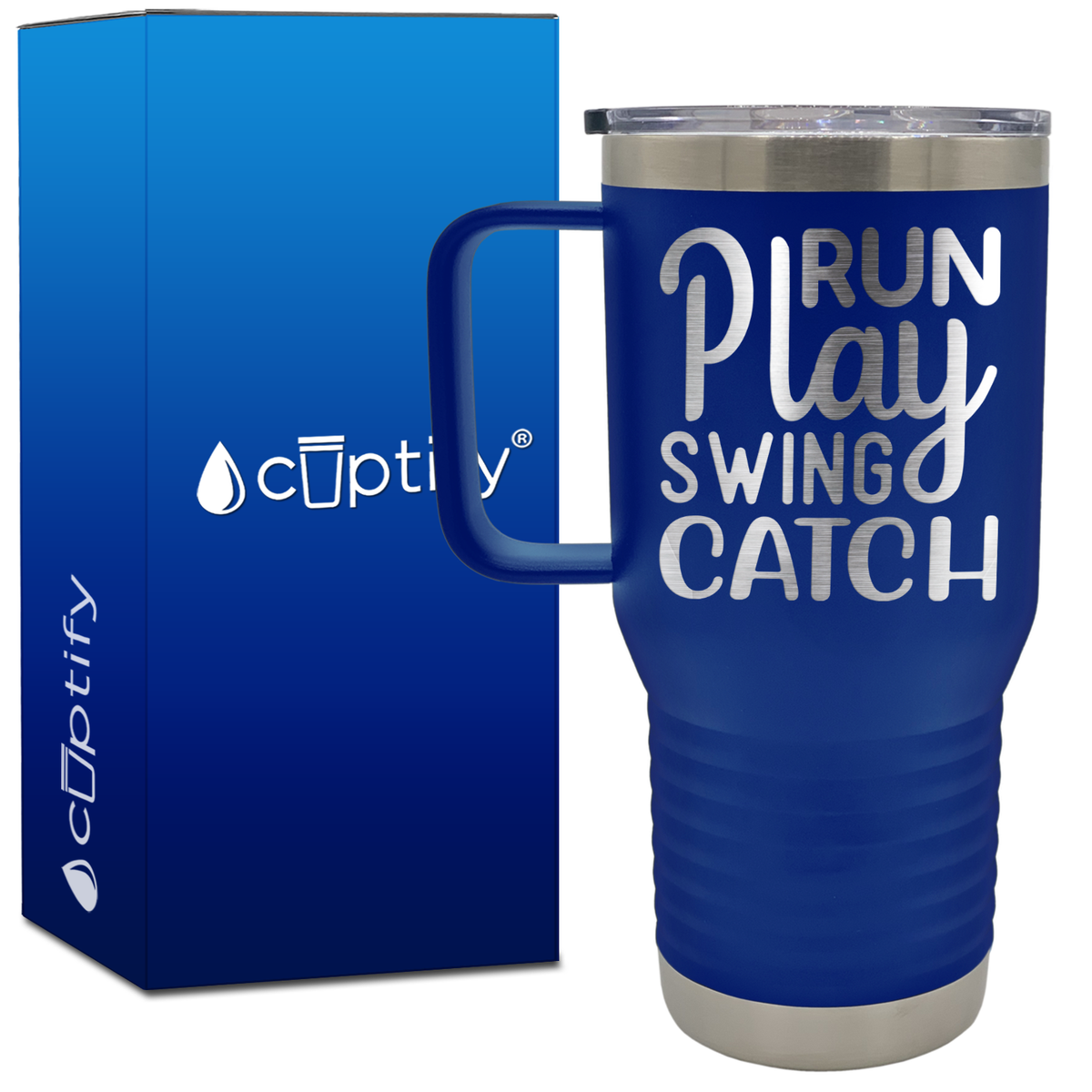 Run Play Swing Catch 20oz Softball Travel Mug
