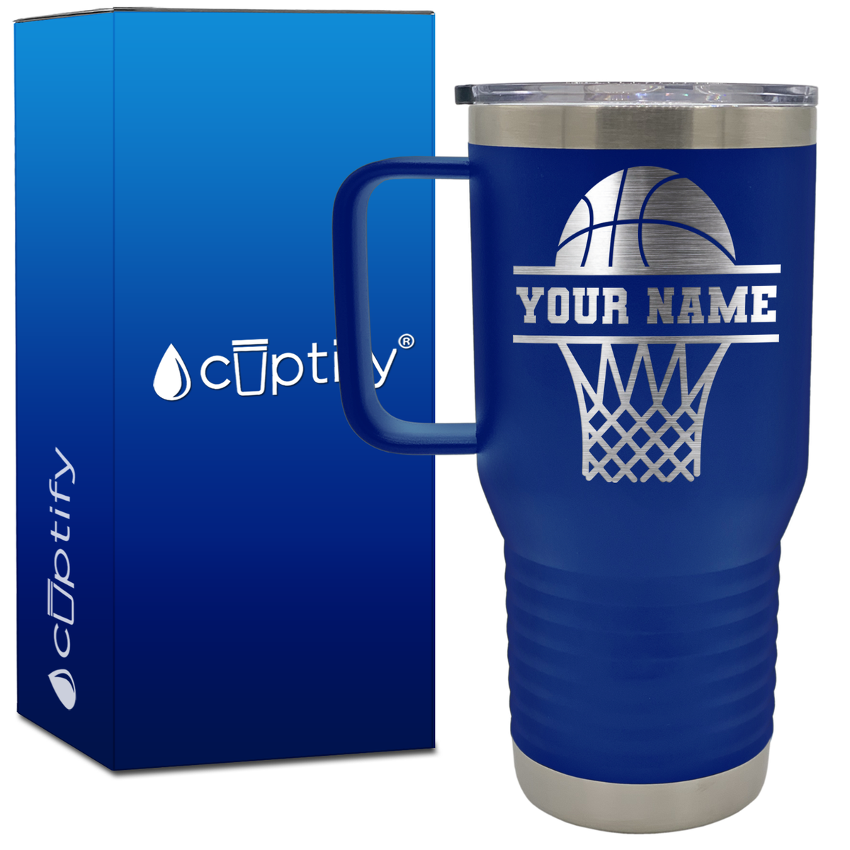 Personalized Basketball and Net 20oz Basketball Travel Mug