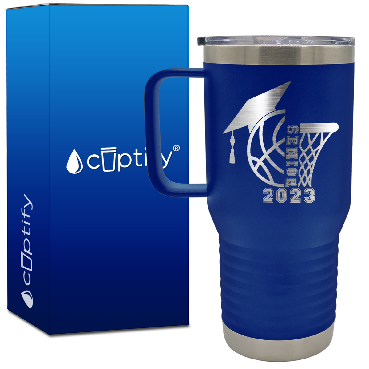 Basketball Senior with Grad Cap 20oz Basketball Travel Mug