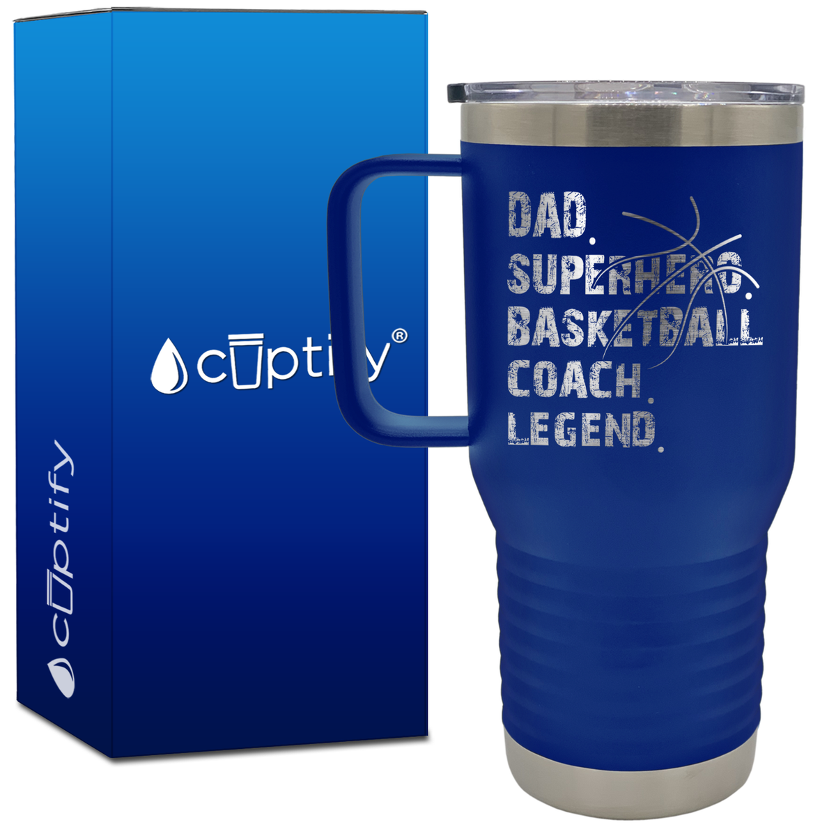Dad. Superhero. Basketball Coach. Legend. 20oz Basketball Travel Mug