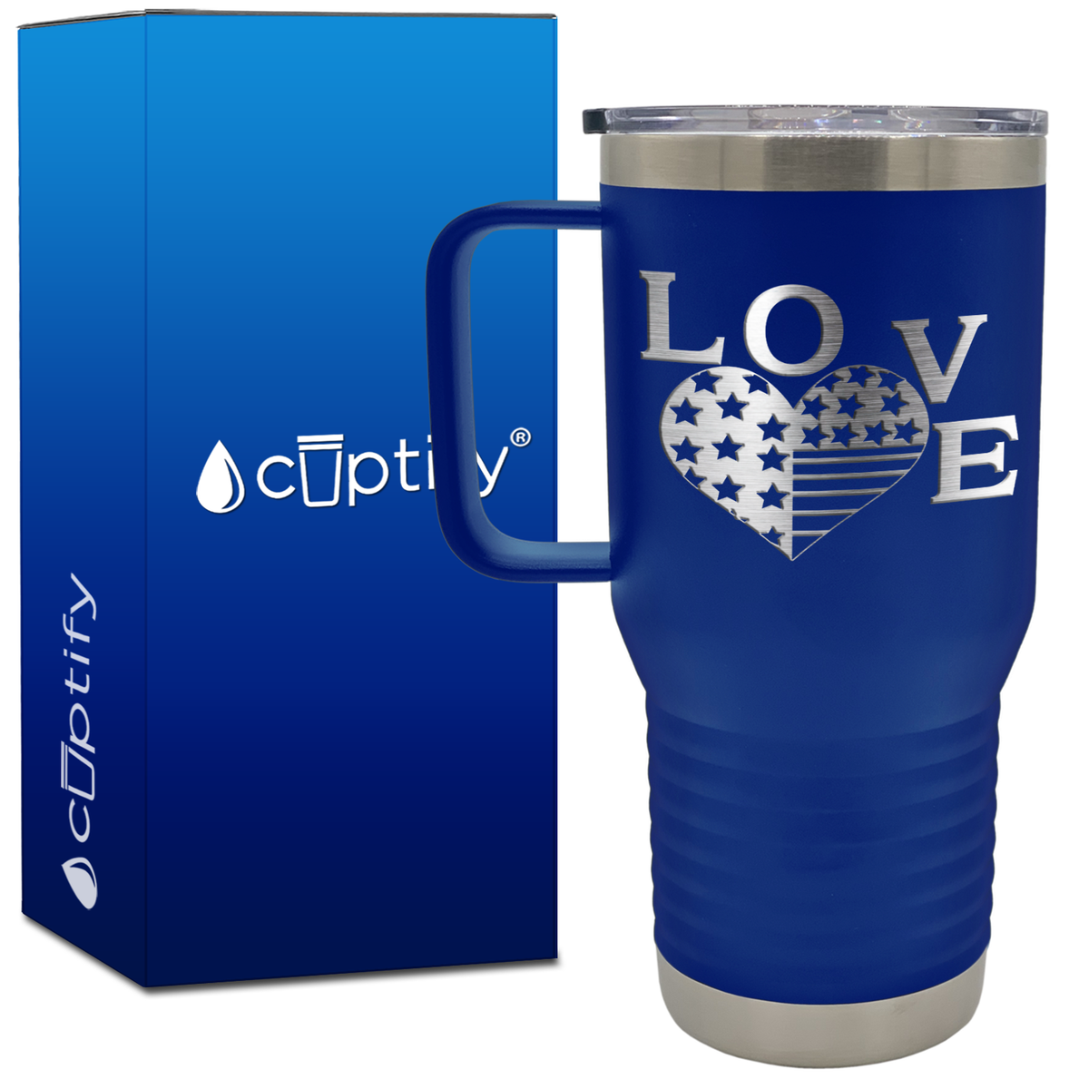 America Love Heart 20oz 4th of July Travel Mug