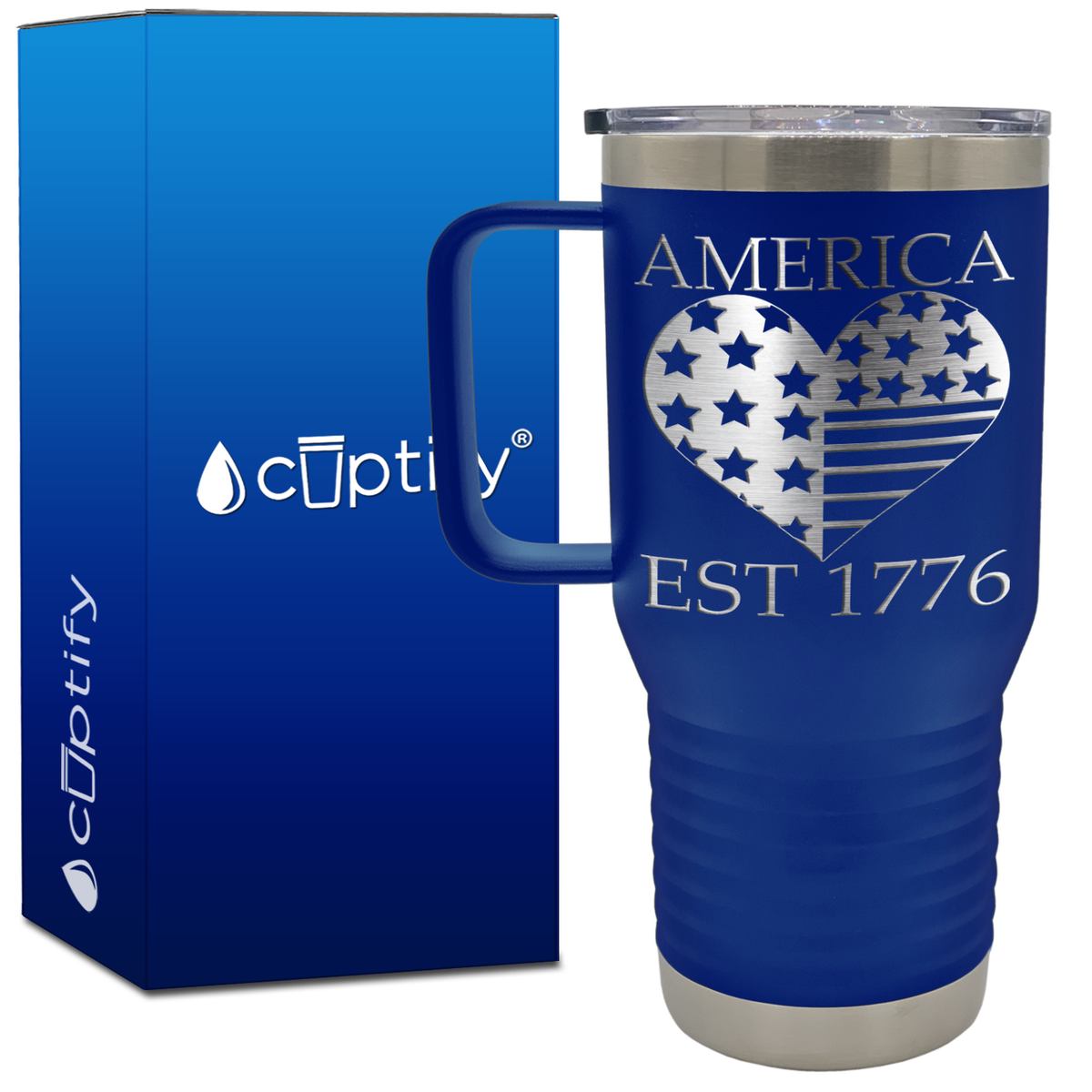 America Est 1776 Heart 20oz 4th of July Travel Mug
