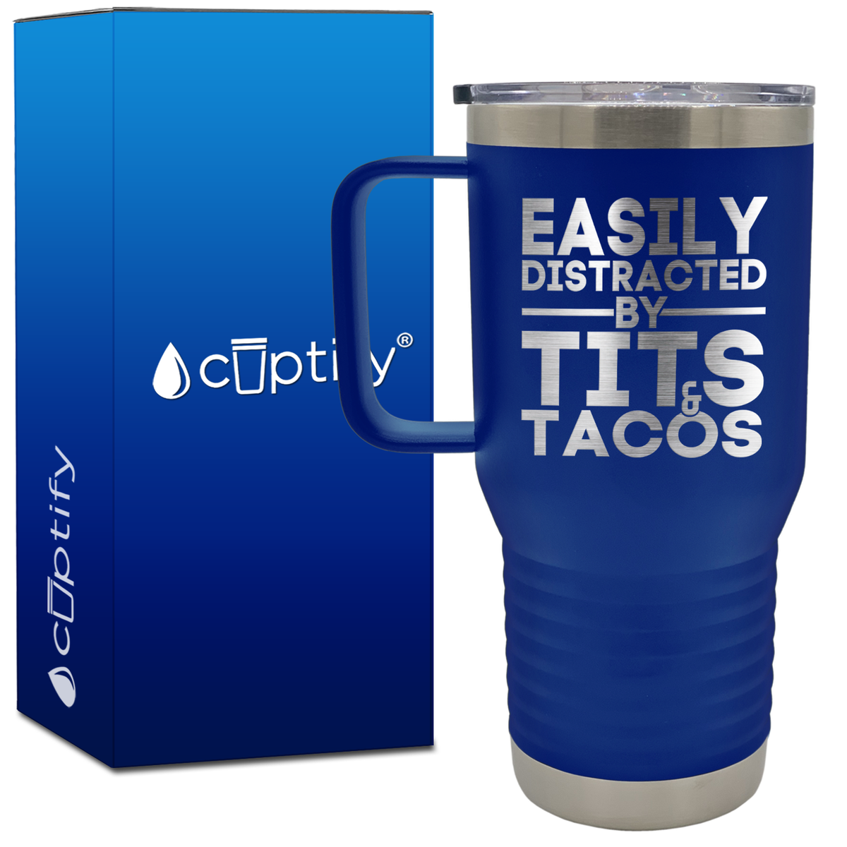 Easily Distracted by Tits and Tacos 20oz Funny Travel Mug