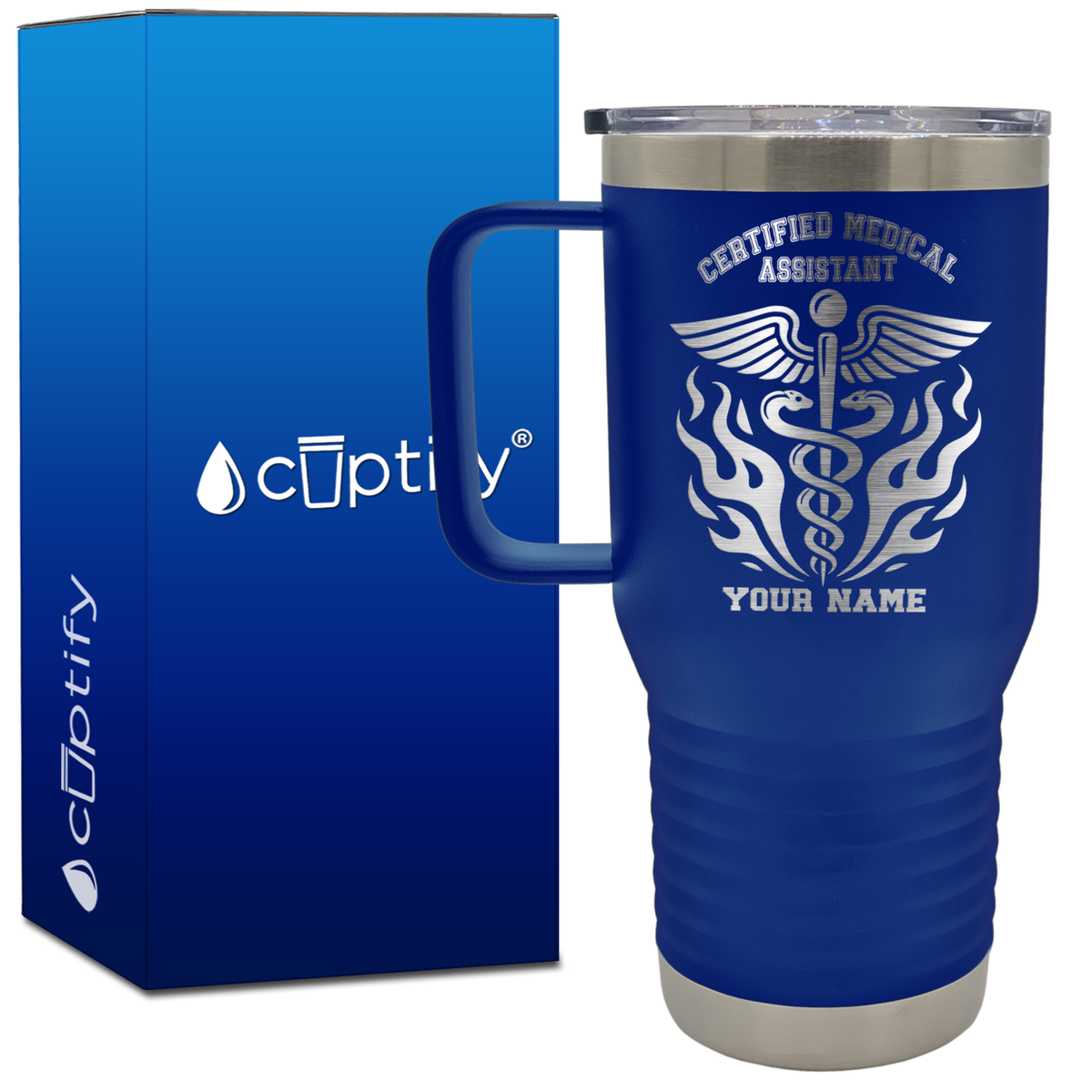 Personalized Certified Medical Assistant Stylish Caduceus 20oz CMA Travel Mug