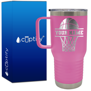 Personalized Basketball and Net 20oz Basketball Travel Mug