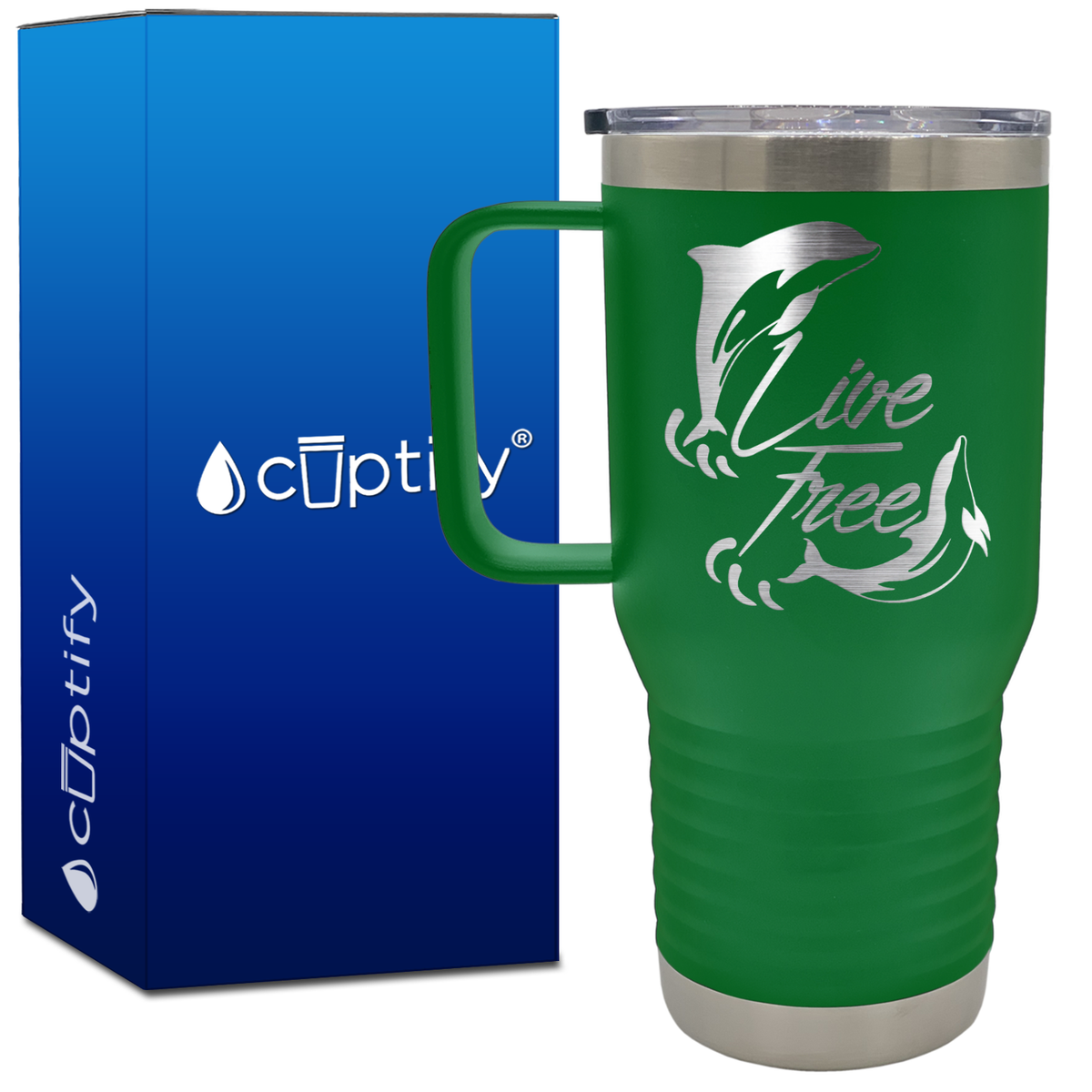 Dolphins Live Free 20oz Beach Life Travel Mug