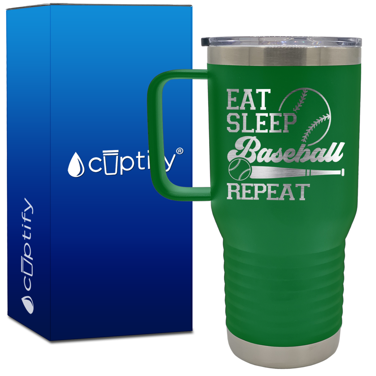Eat Sleep Baseball Repeat Bat and Ball 20oz Baseball Travel Mug