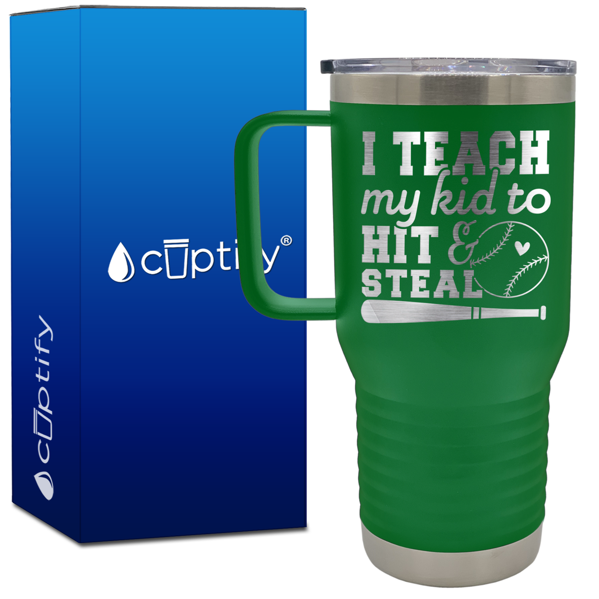 I Teach My Kid to Hit and Steal 20oz Baseball Travel Mug