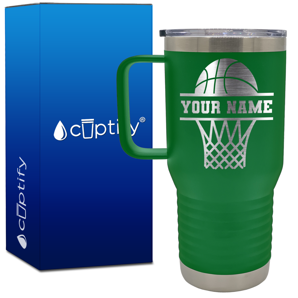 Personalized Basketball and Net 20oz Basketball Travel Mug