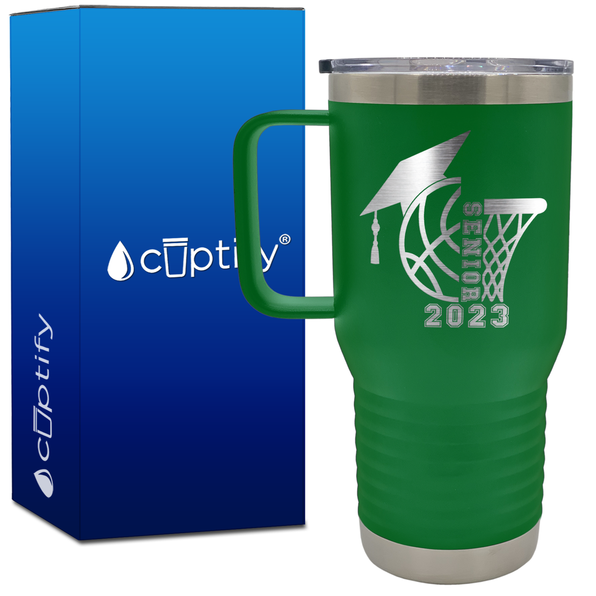 Basketball Senior with Grad Cap 20oz Basketball Travel Mug