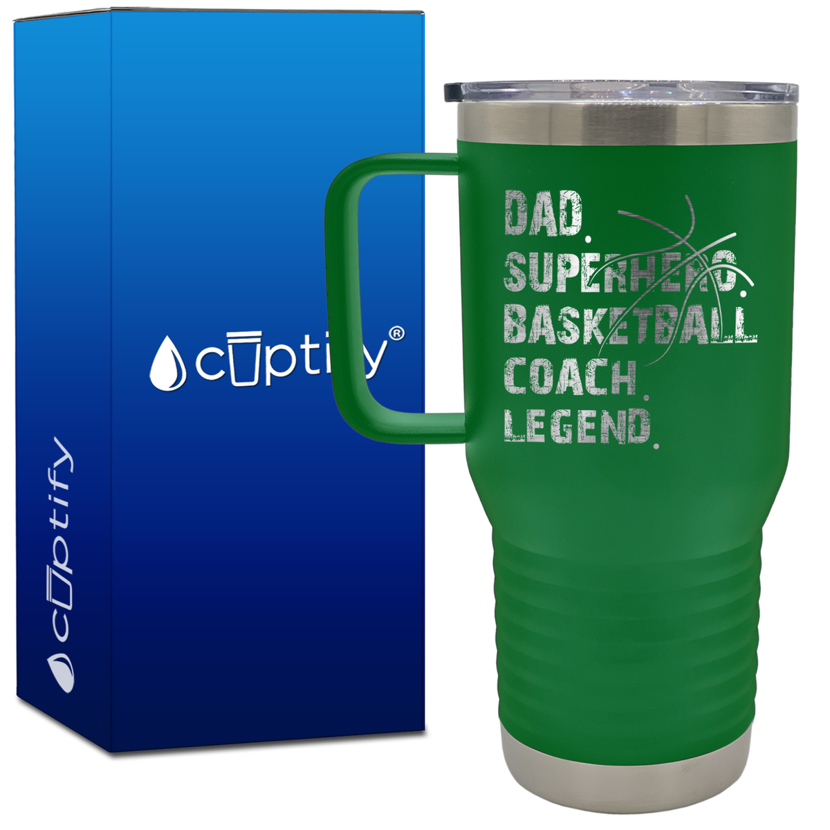 Dad. Superhero. Basketball Coach. Legend. 20oz Basketball Travel Mug
