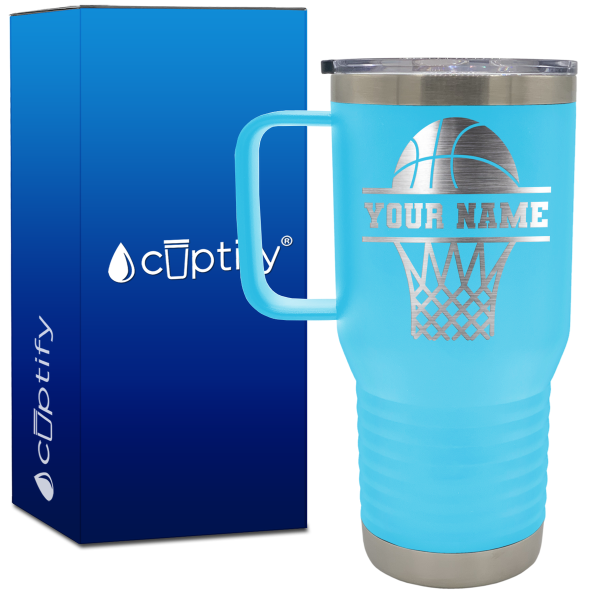 Personalized Basketball and Net 20oz Basketball Travel Mug