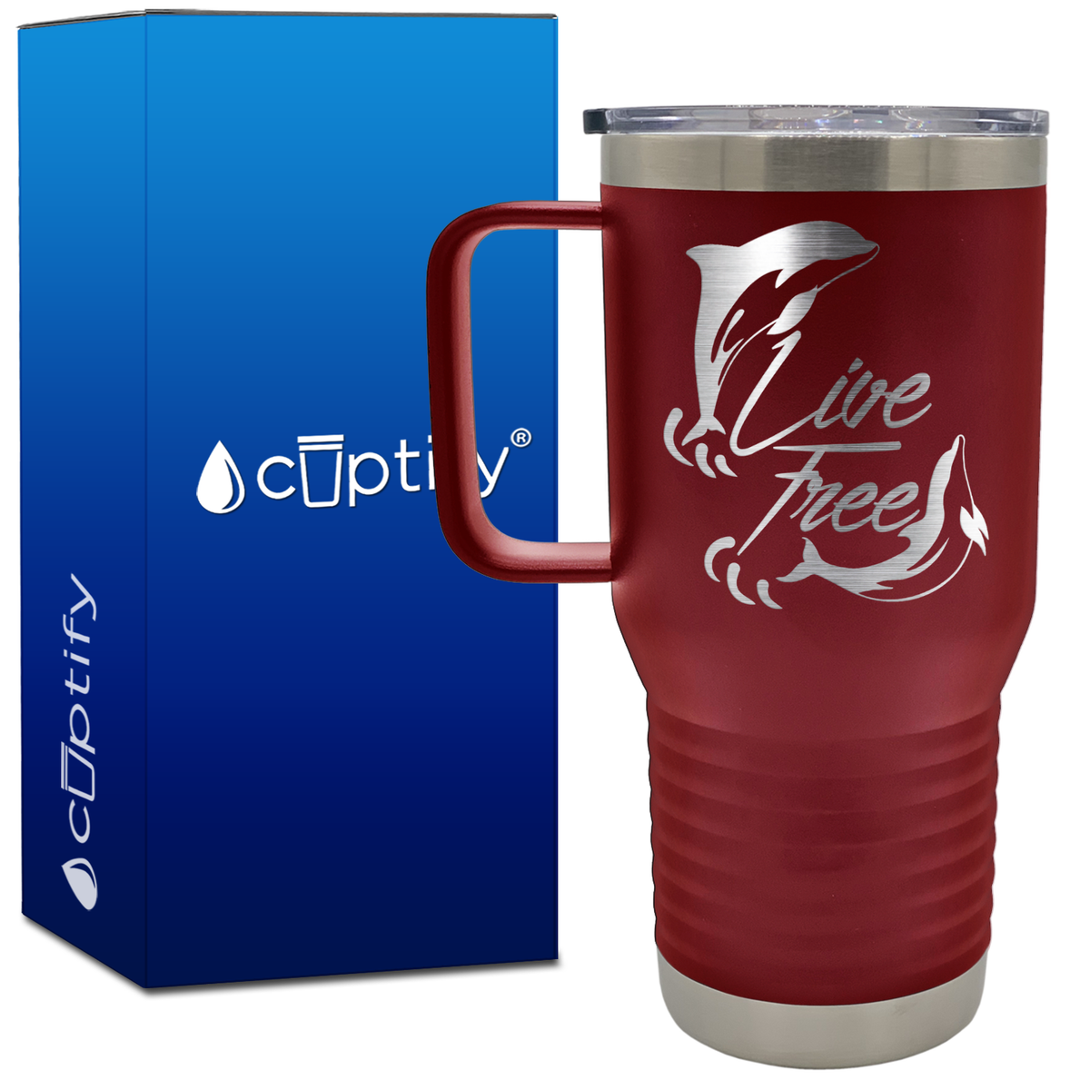 Dolphins Live Free 20oz Beach Life Travel Mug