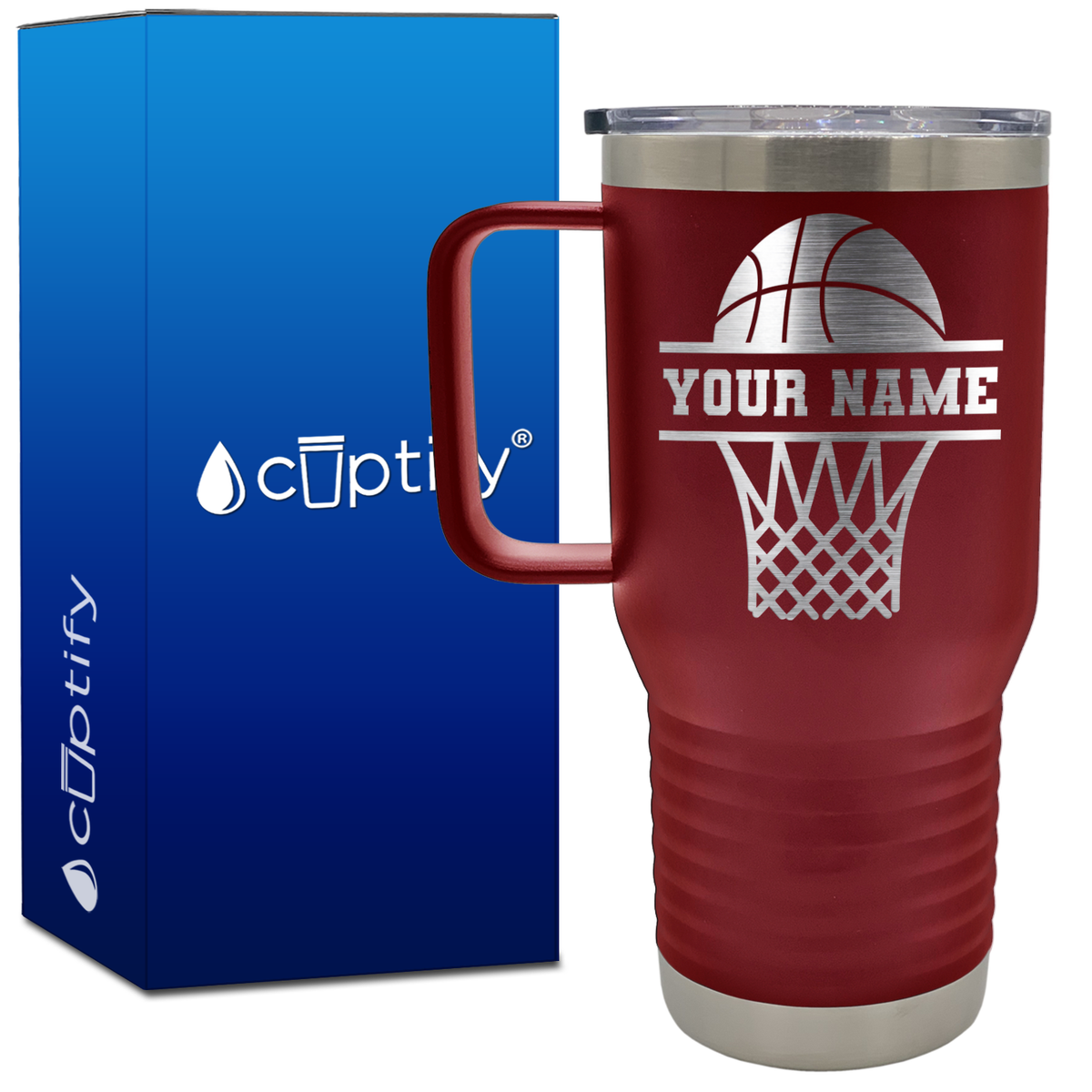 Personalized Basketball and Net 20oz Basketball Travel Mug