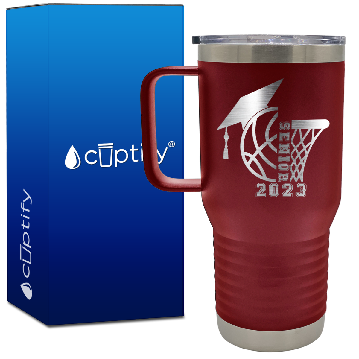 Basketball Senior with Grad Cap 20oz Basketball Travel Mug