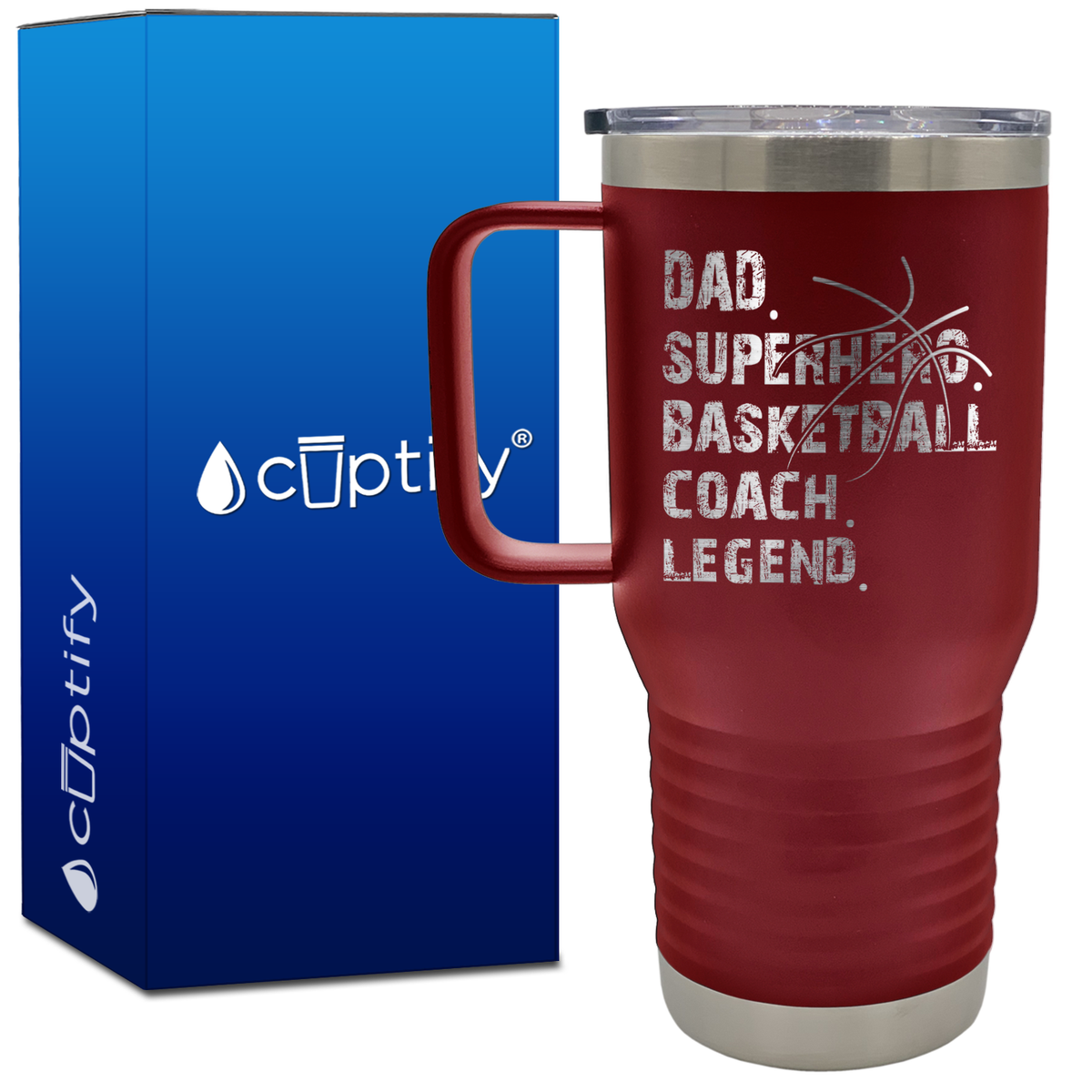 Dad. Superhero. Basketball Coach. Legend. 20oz Basketball Travel Mug