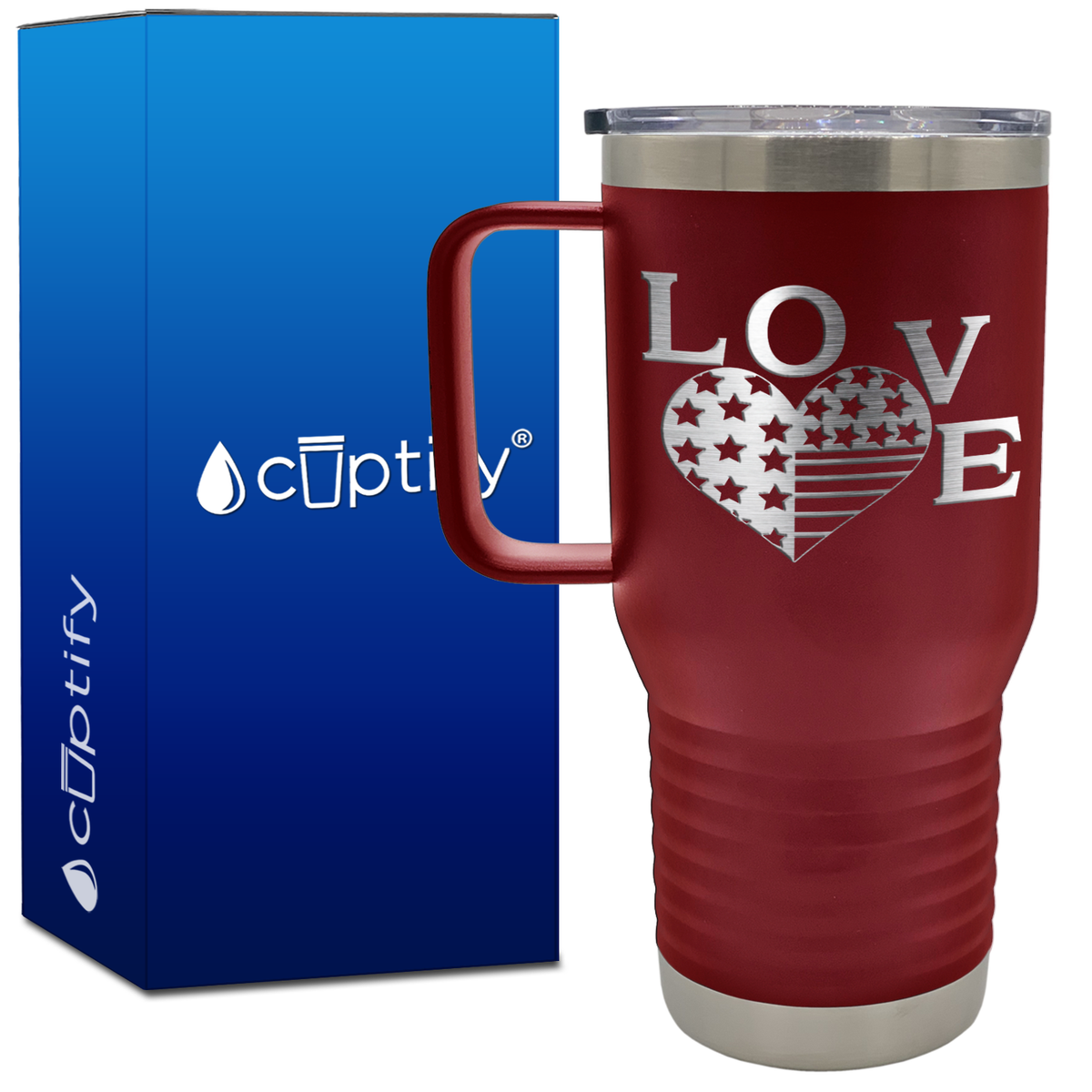 America Love Heart 20oz 4th of July Travel Mug
