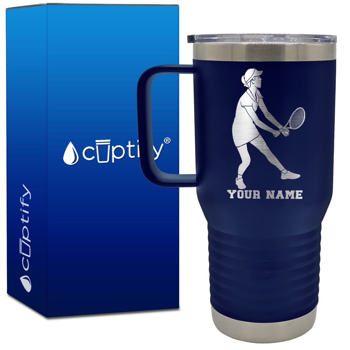 Personalized Female Tennis Player 20oz Tennis Travel Mug