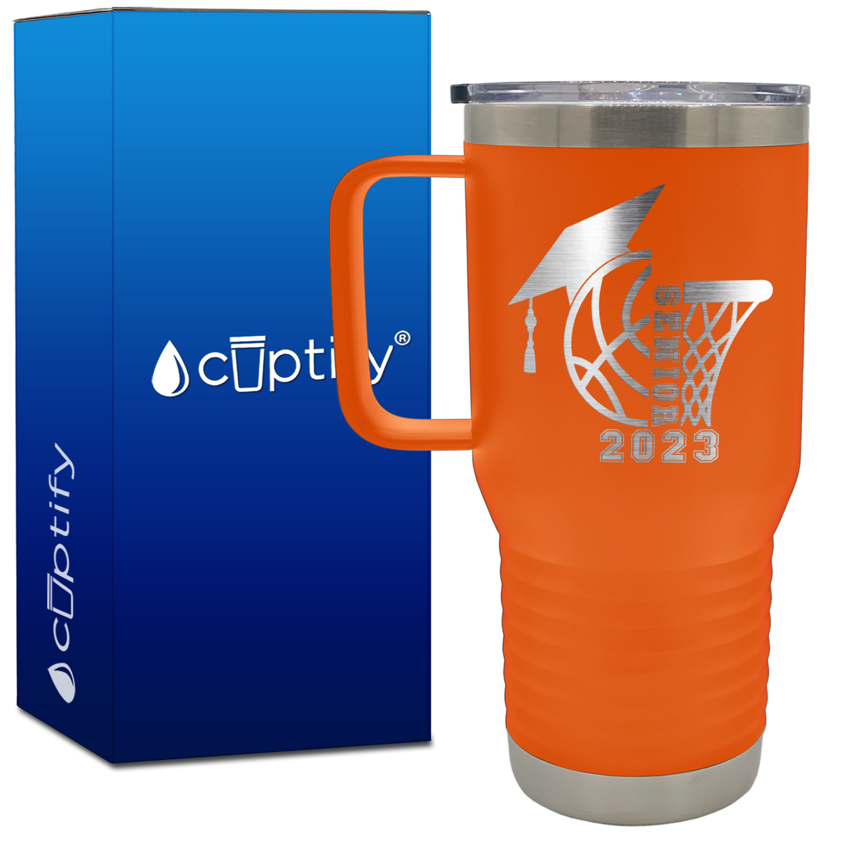 Basketball Senior with Grad Cap 20oz Basketball Travel Mug