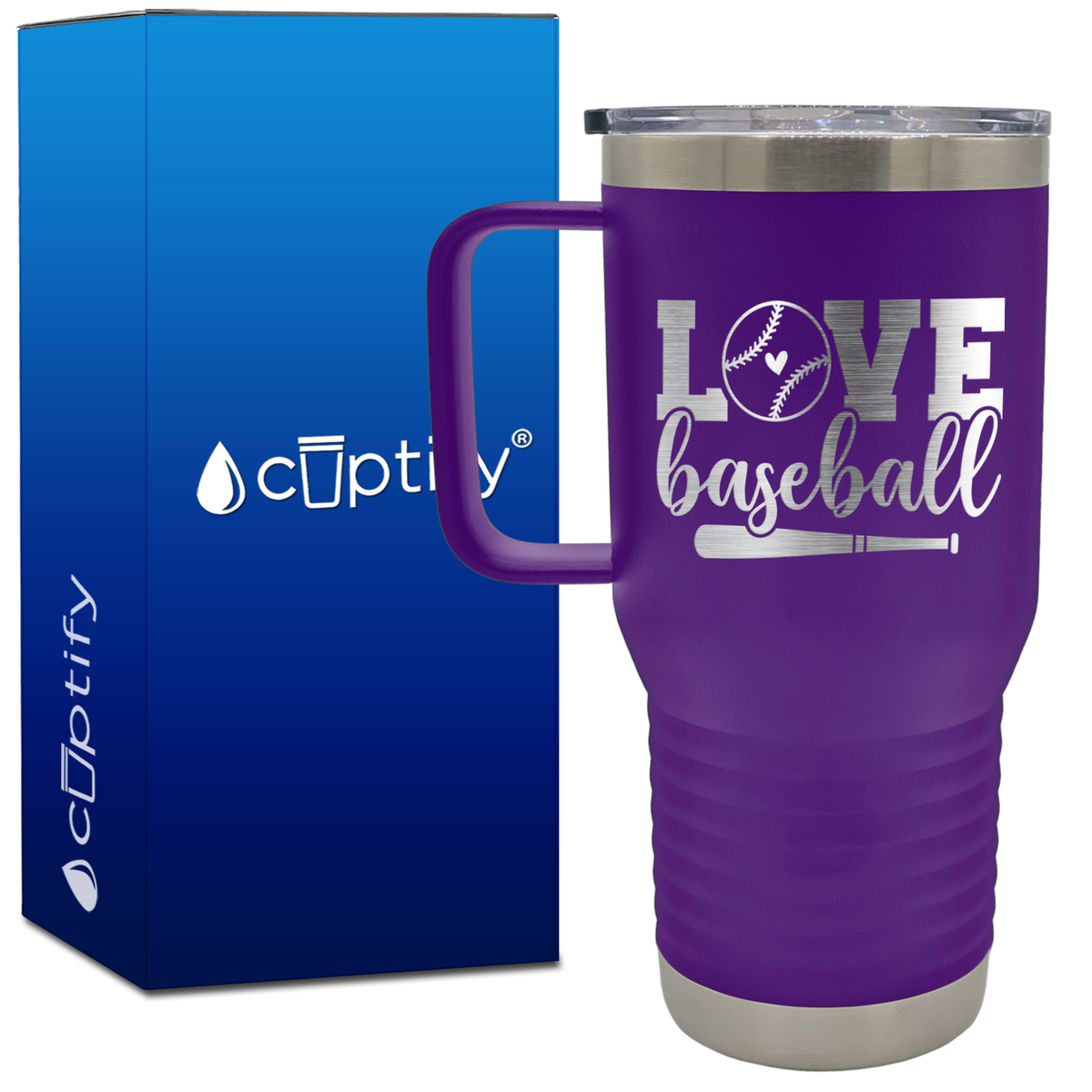 Love Baseball Bat and Ball 20oz Baseball Travel Mug