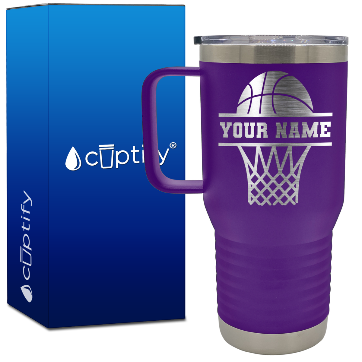 Personalized Basketball and Net 20oz Basketball Travel Mug