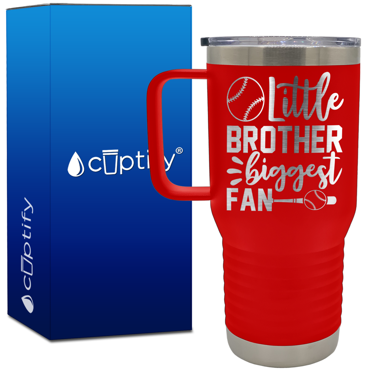 Little Brother Biggest Fan 20oz Baseball Travel Mug