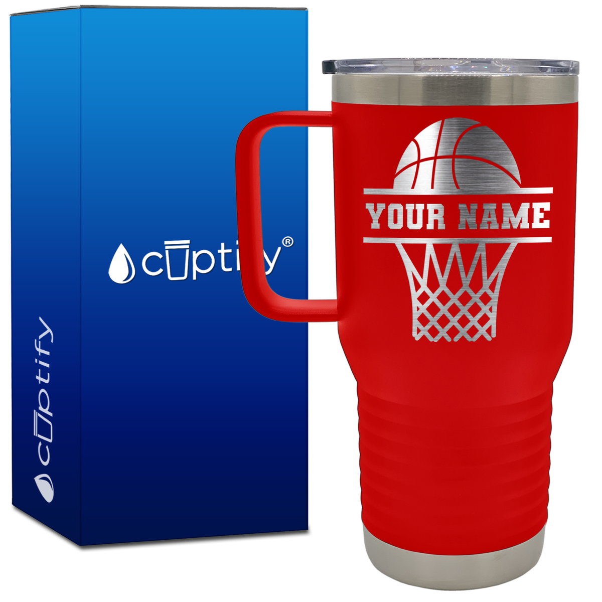 Personalized Basketball and Net 20oz Basketball Travel Mug